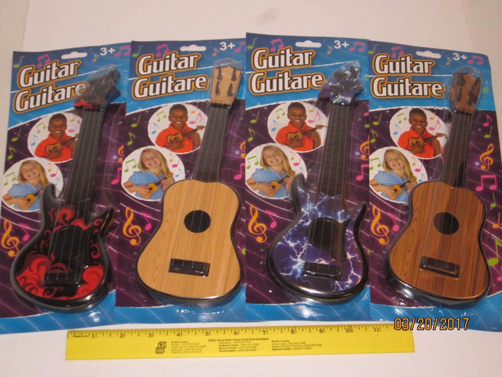 Toy Guitar 11" W/4 Strings - Pretend Play, Toddlers, Music, Acoustic, Electric