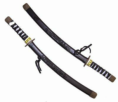 2 Black Plastic Dragon Ninja Swords Play Toy Sword Ninga Item Costume New W Case