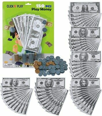 Click N' Play Pretend Play Money Realistic Bills & Coins Counting  150 Piece
