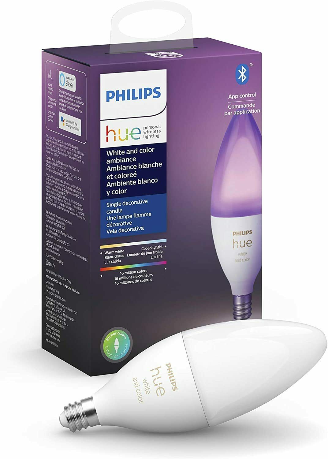 Philips Hue White & Color Ambiance Led E12 Candle Smart Light Bulb