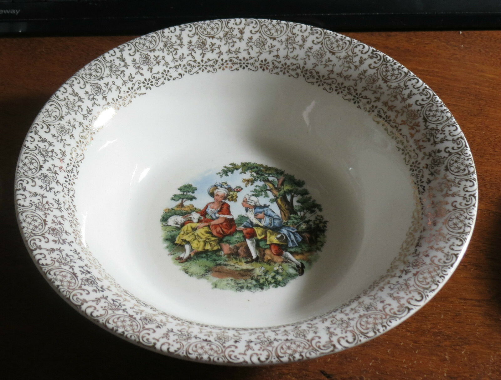 Cronin 9 1/2" Vegetable Serving Bowl W/gold Filigree & Colonial Courting Scene
