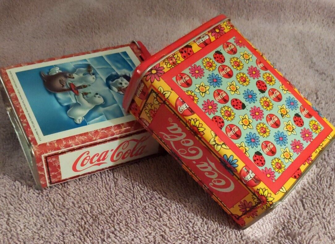 2 Vintage Coca-cola Coke 75 Piece Jigsaw Puzzles In Collectible Tins 7"x9"