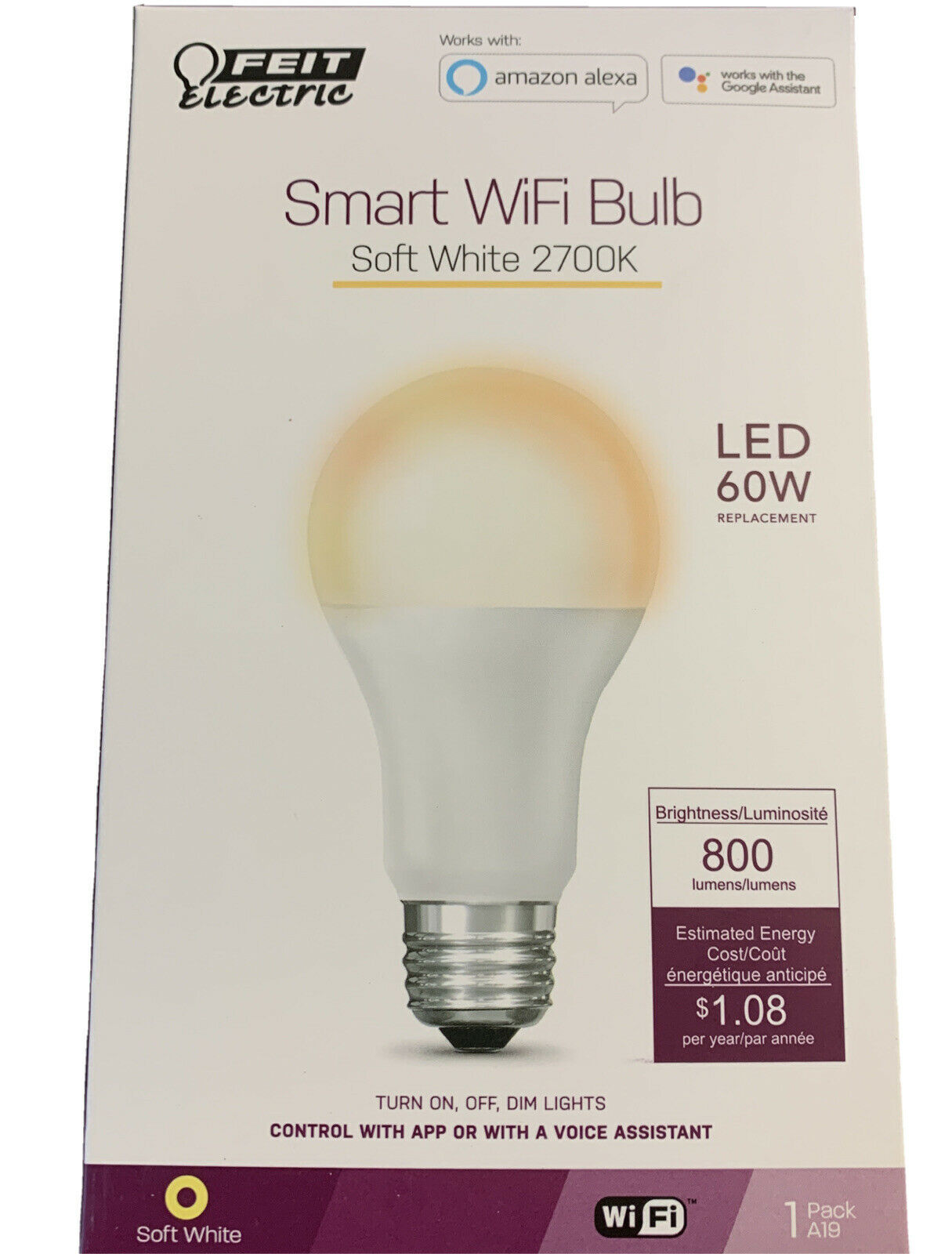 60w 2700k Feit Electric Smart Wi-fi Led Soft White Dimmable Light Bulb
