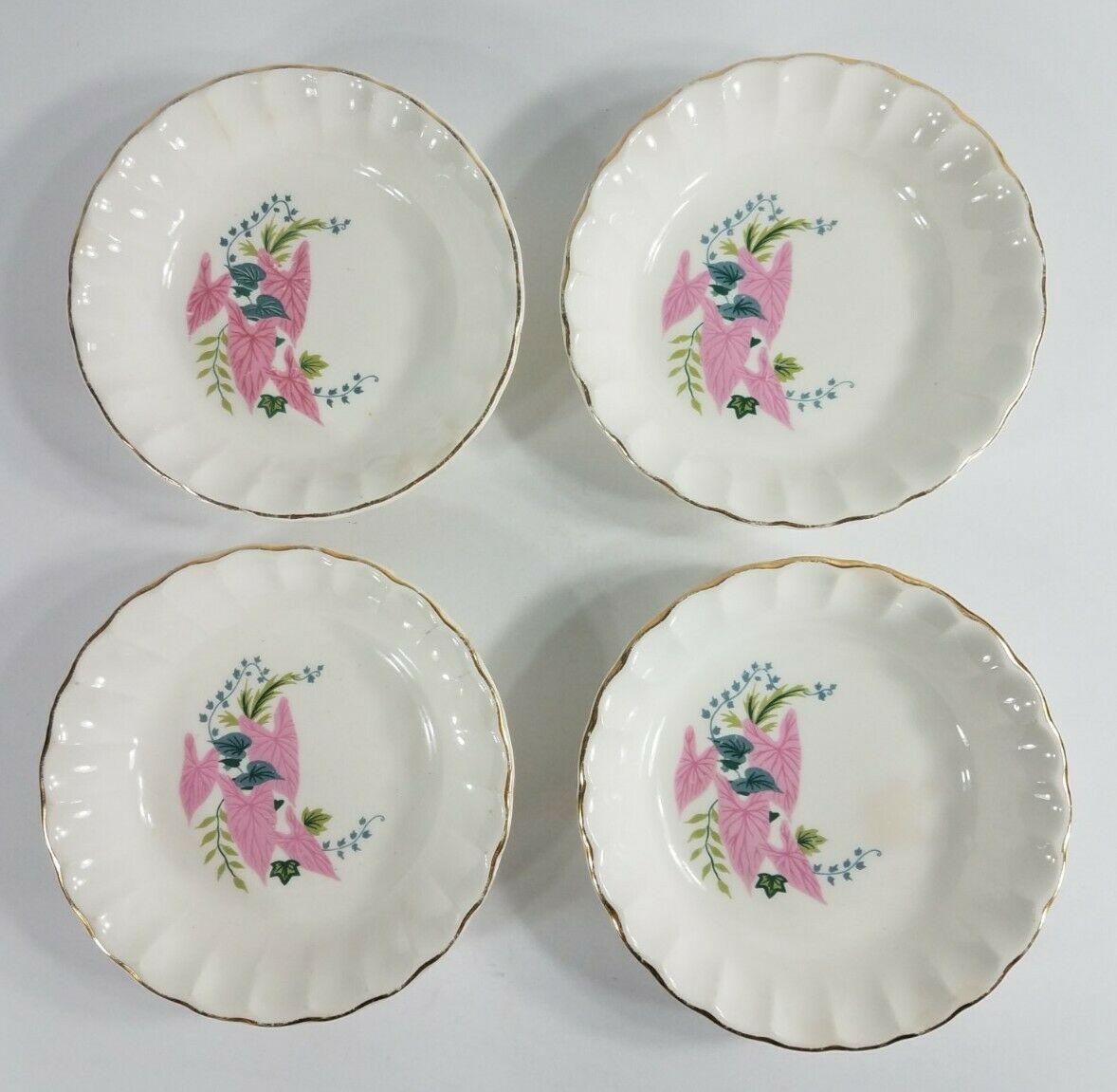 Set Of 4 Vintage W.s. George Pink Vine Print 5 Inch Salad Dessert Bowls 120a
