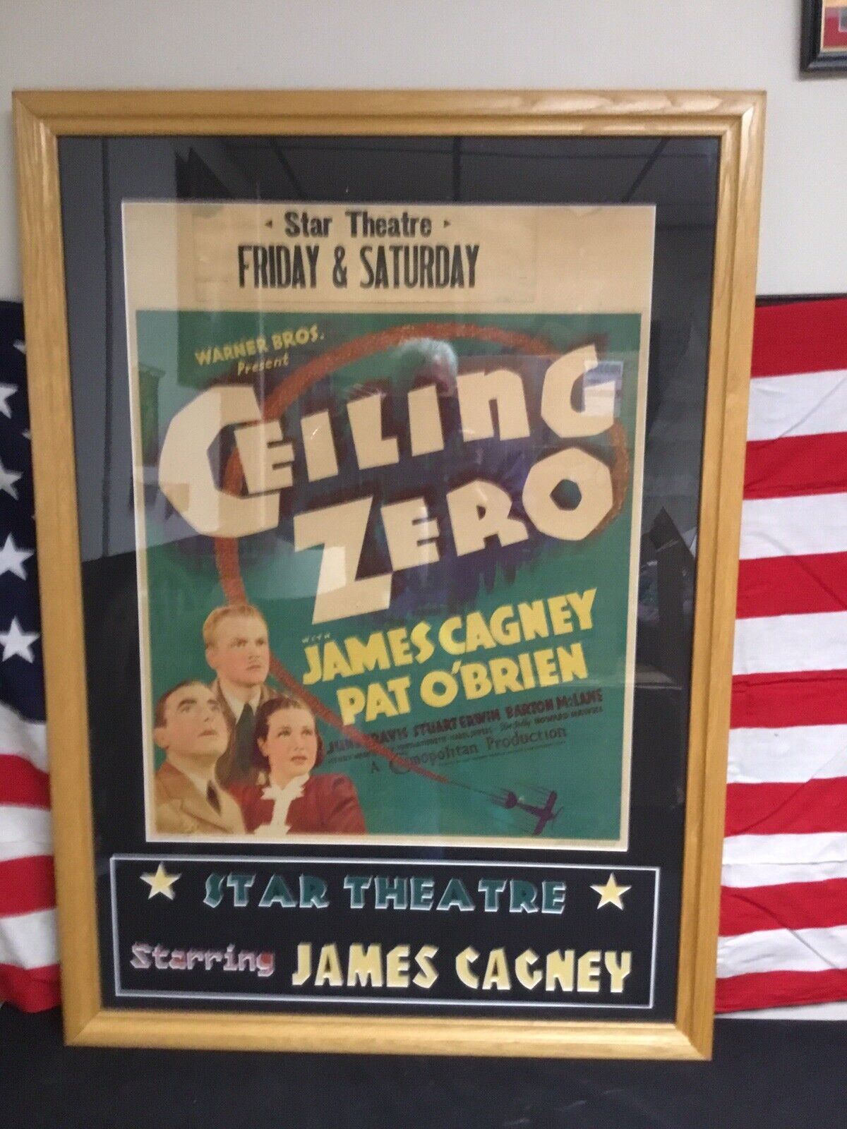Rare! 1936 Authentic Movie Poster Ceiling Zero James Cagney Framed And Matted.