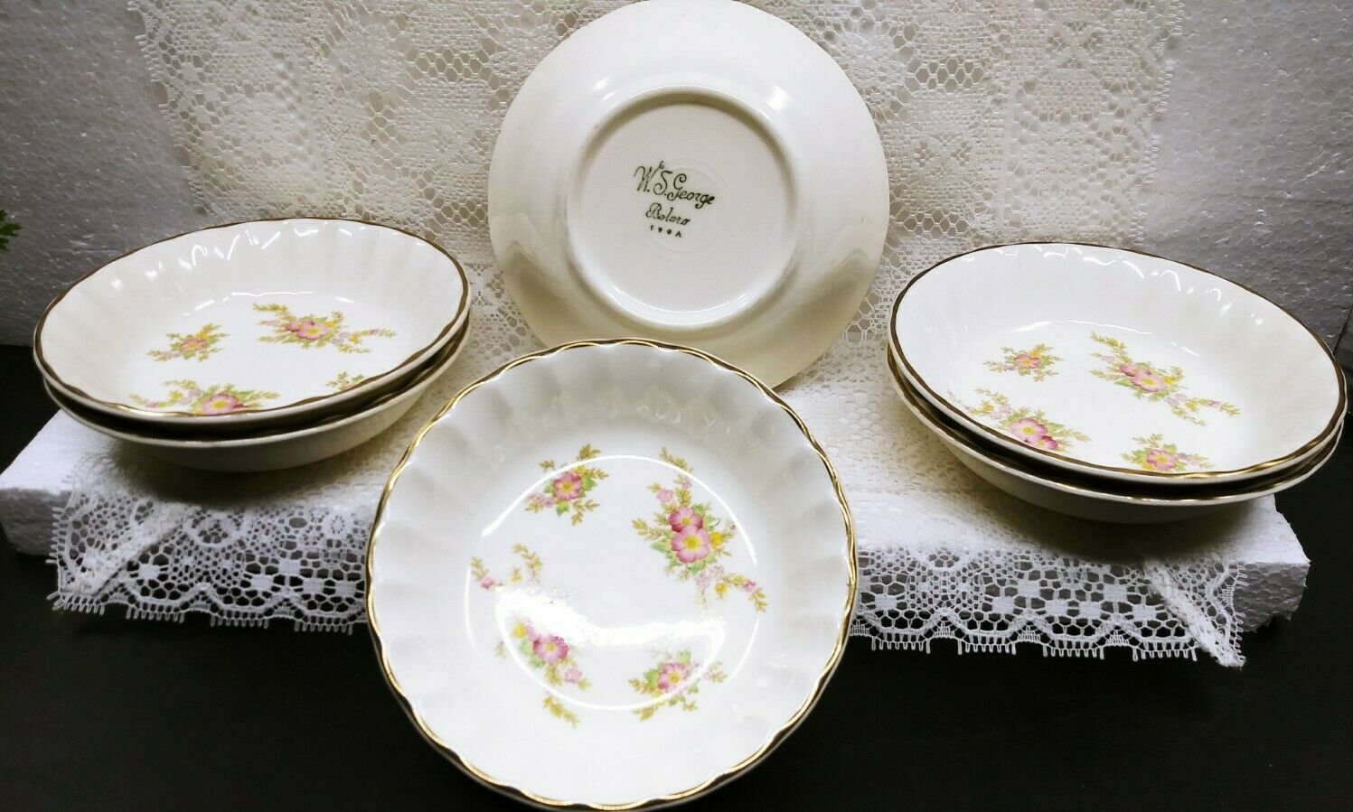 Set Of 6 Vintage W.s George Bolero Floral Gilt Rim 5" Fruit/dessert Bowls