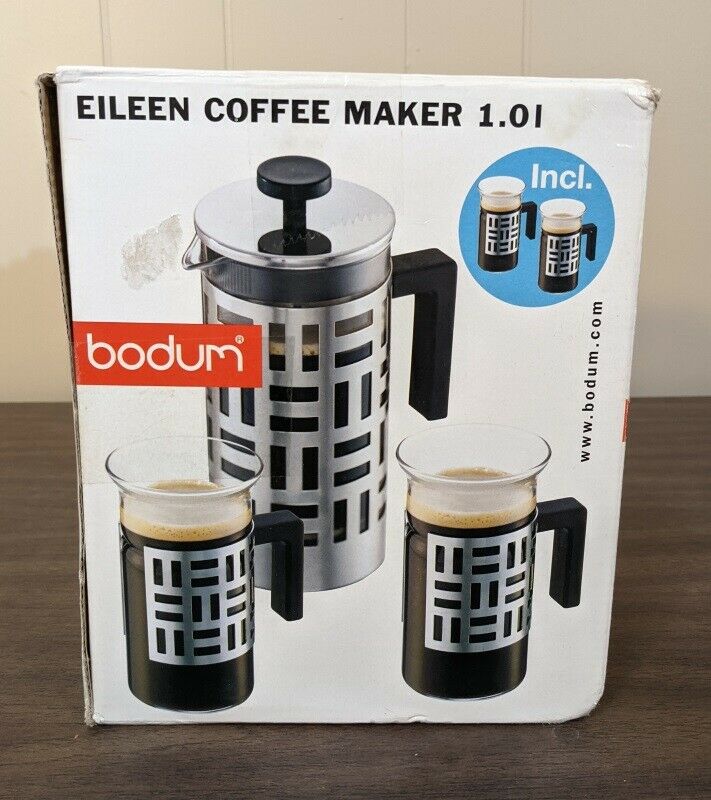 Bodum Eileen 3-piece Gift Set 1l Coffee Press + Two 10 Oz Cups Chrome Open Box