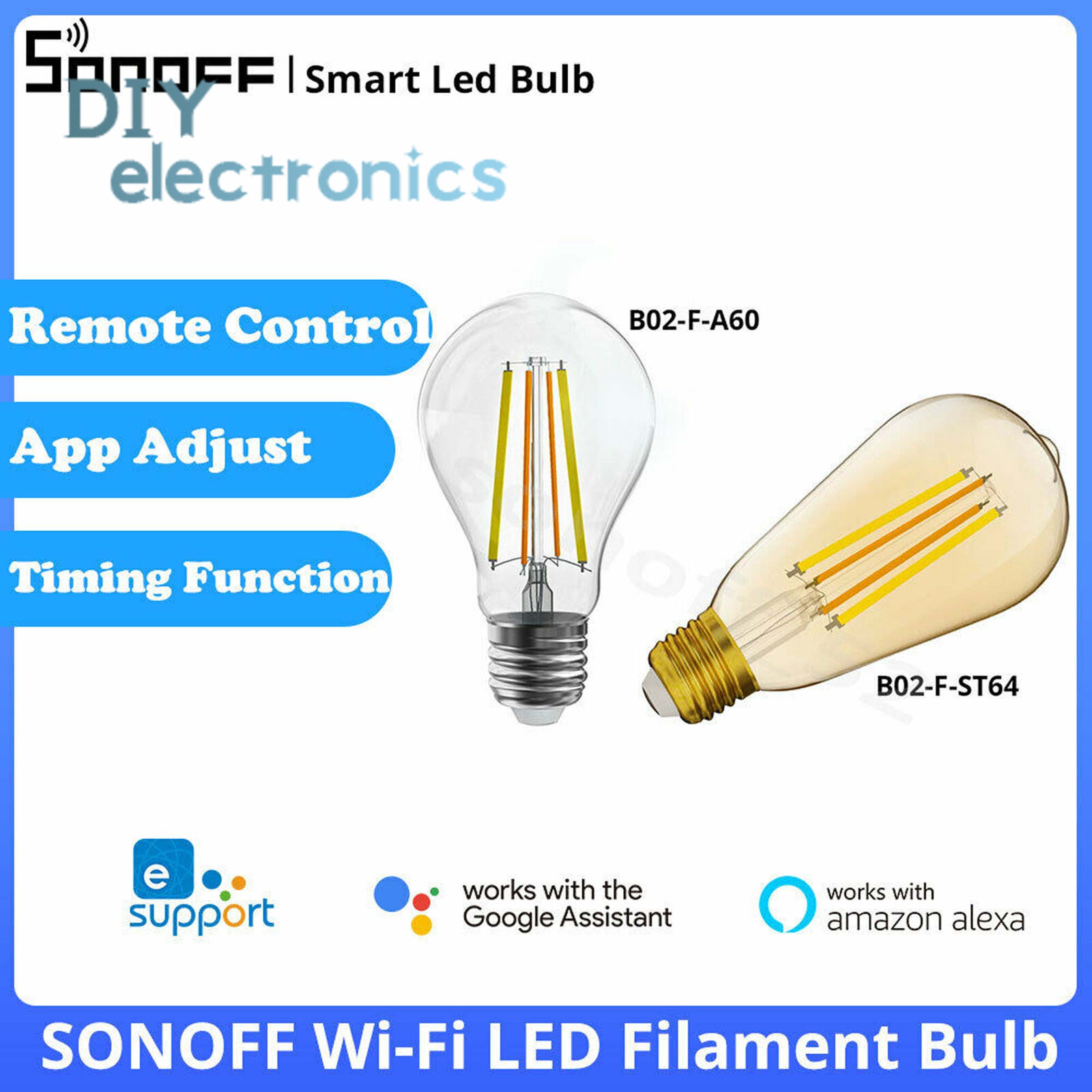 Sonoff B02 Wifi Smart Led Light Bulb E27 Rgb Dimmable Lamp Alexa/google Home