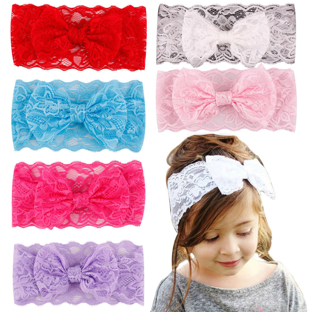 7pcs Kids Girl Baby Headband Toddler Lace Bow Flower Hair Band Accessories