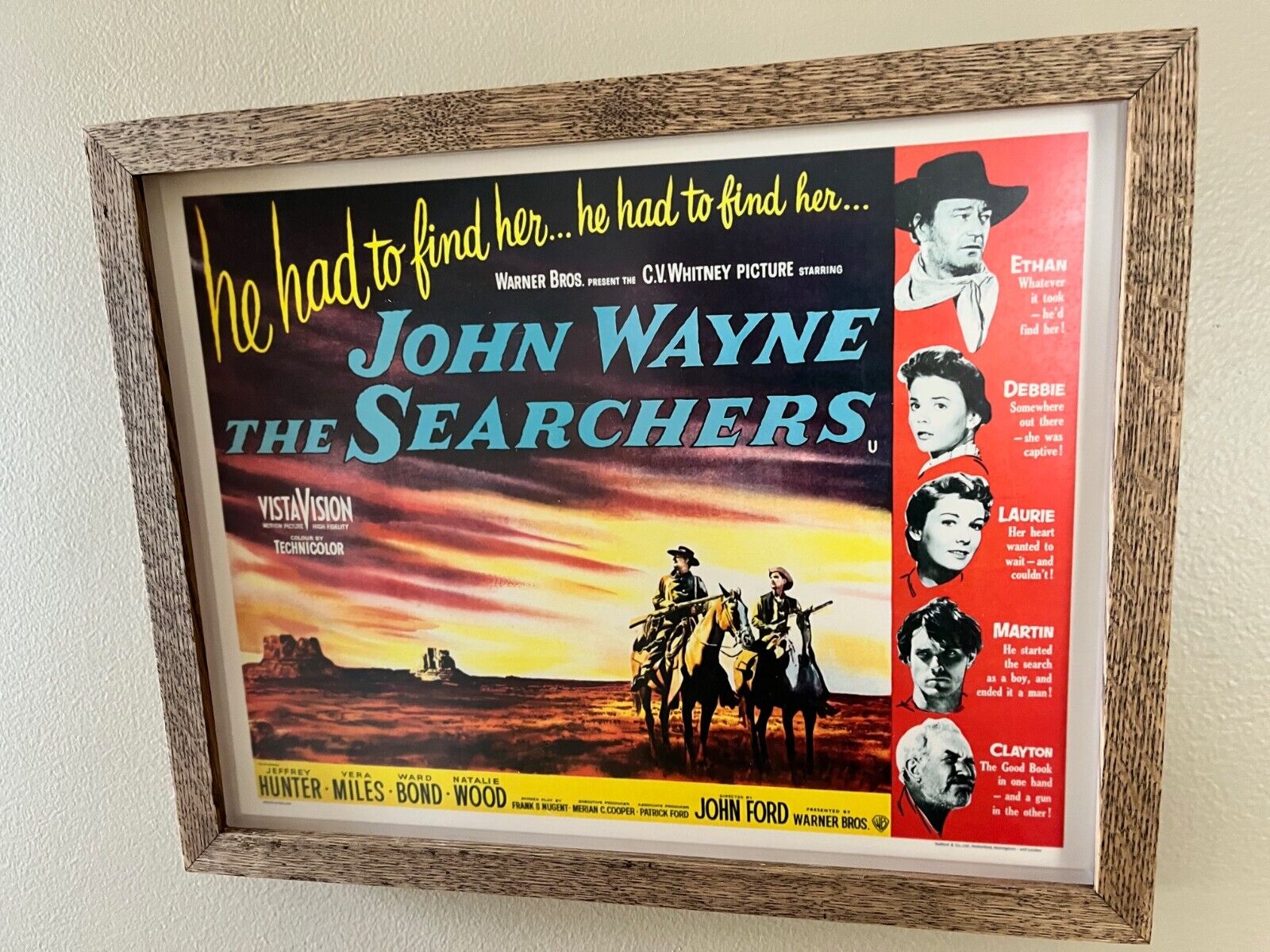 John Wayne - The Searchers 56  Lobby Card- Beautiful Museum Framed Oak Shadowbox