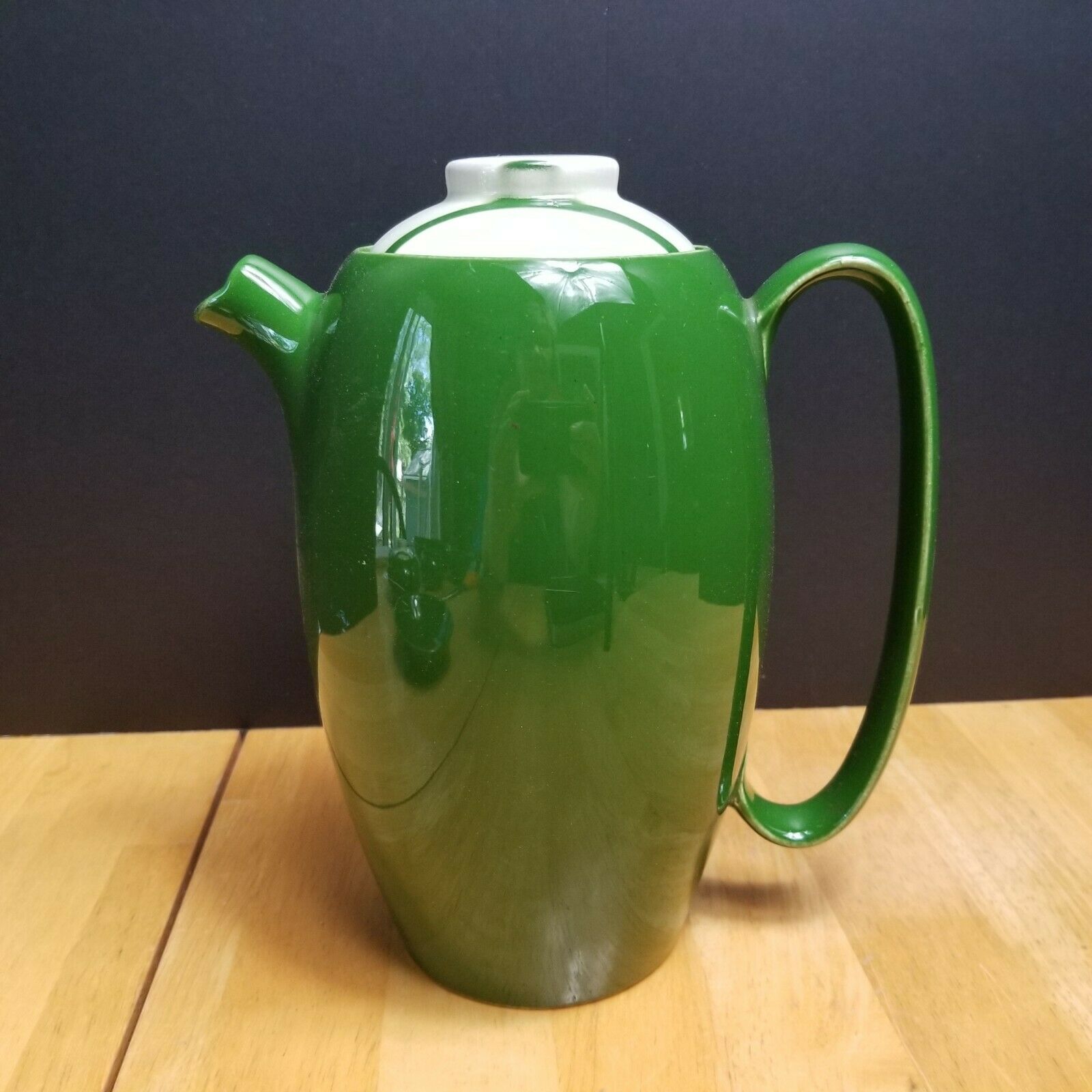W.s. George Tango China Coffee Pot Green With Gray Stripes Mcm 1950's