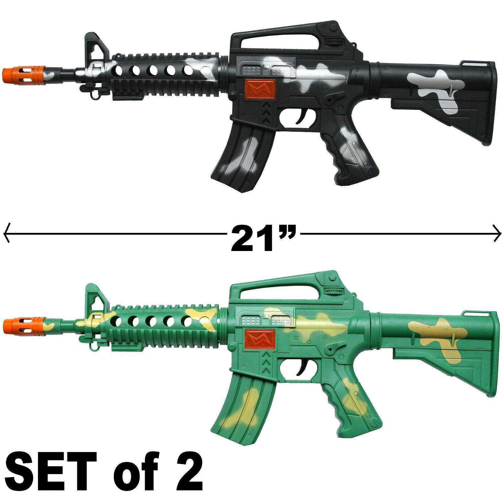 Lot Of 2 - Rifle Toy Assault Machine Gun Toy Sound & Sparks Military Car-15 M-16