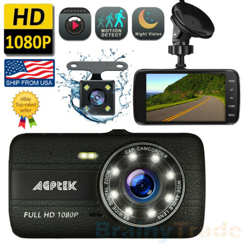 4" Lcd 1080p Dual Lens Car Dashboard Driving Recorder Dash Cam & Rearview Camera