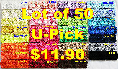 Lot 50 Crochet Headbands Baby Girls 1.5” U Pick Colors!
