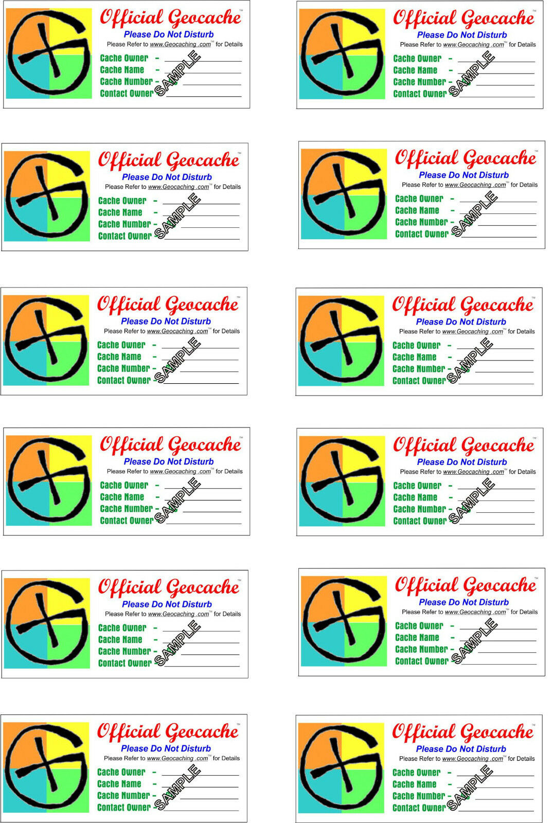 Practical Geocaching® – 12 Official Geocache Labels - Gx Logo - Free Freight!