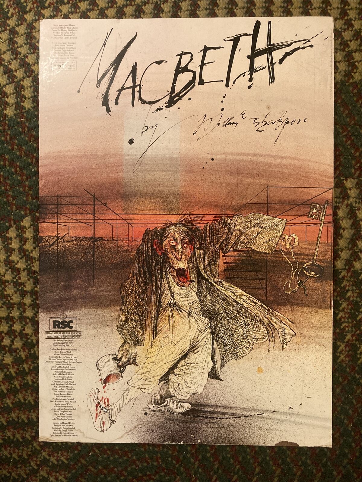 Ralph Steadman Original Poster 1982 Royal Shakespeare Company Macbeth Foam Back