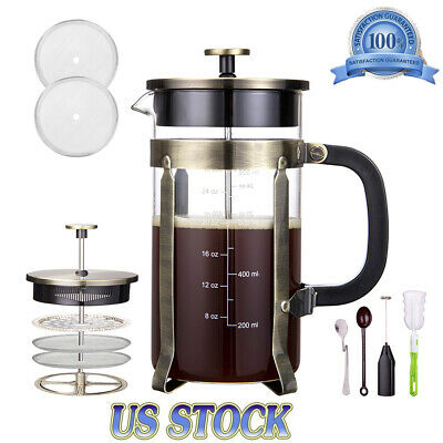1000ml French Press Coffee Tea Maker 34 Oz 8 Cups Double Sides Home Office Usa